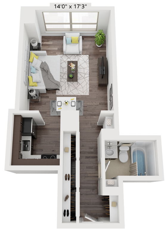 Floor plan for studio, 1 bath, 471 sqft
